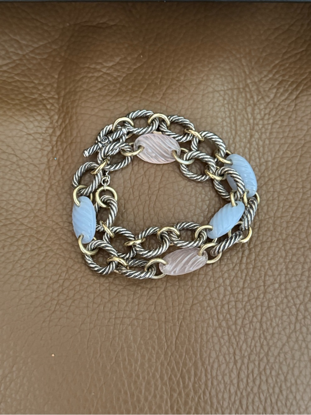 David Yurman Two-Tone Chain Bracelet with Pastel Blue and Pink Accents